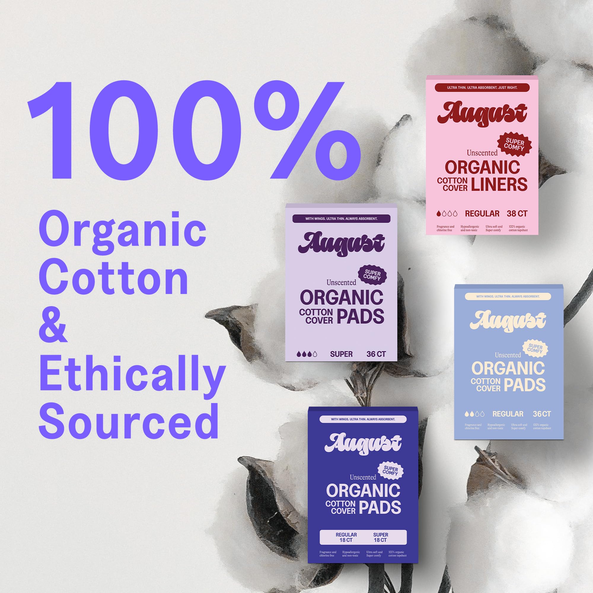 August protections quotidiennes coton biologique texture douce: douceur naturelle pour le quotidien.