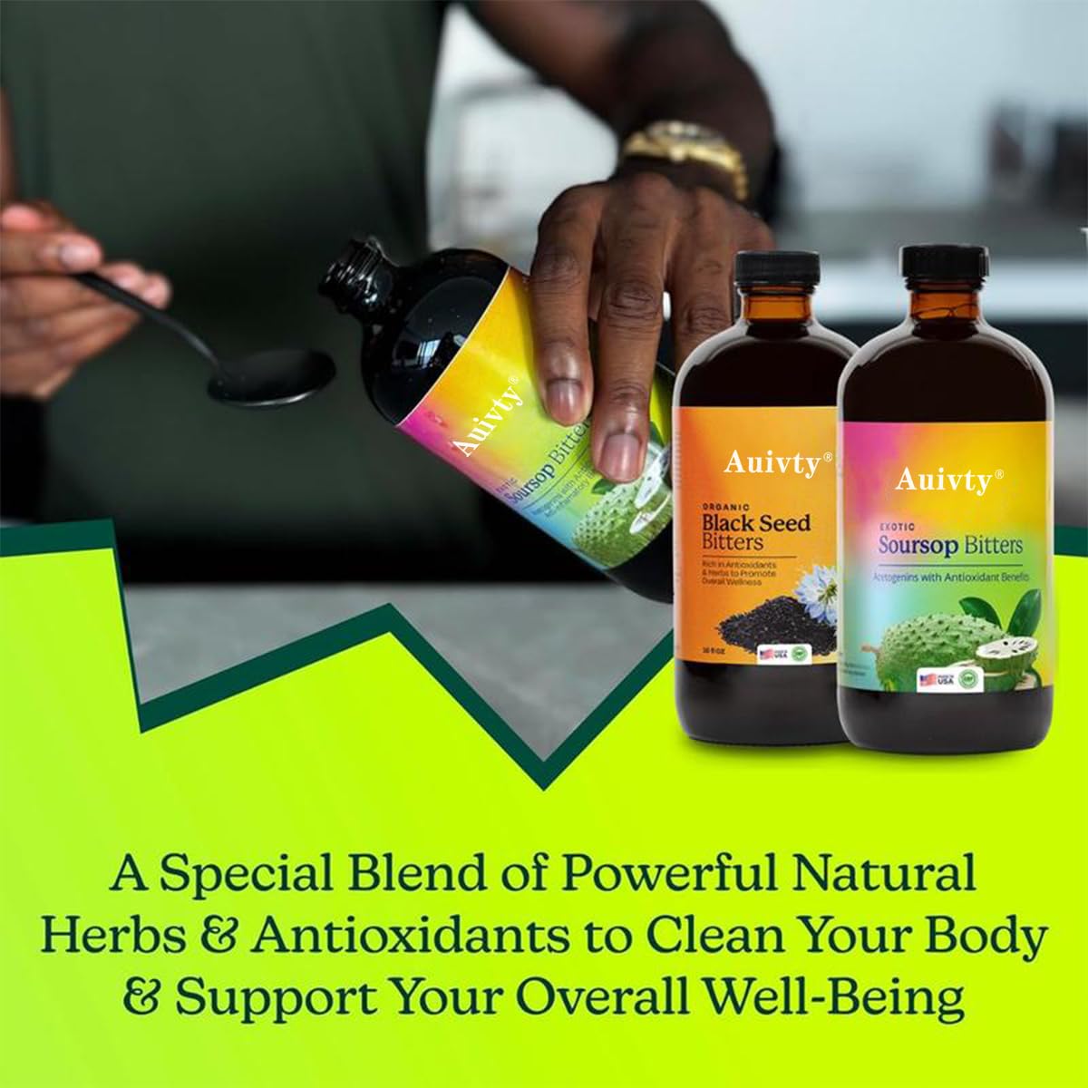 Auivty Tonic à la graine noire, bouteille pratique pour l’apport quotidien.