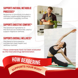 Étiquette bio sur le flacon AUMETO Berberine, indications naturelles.