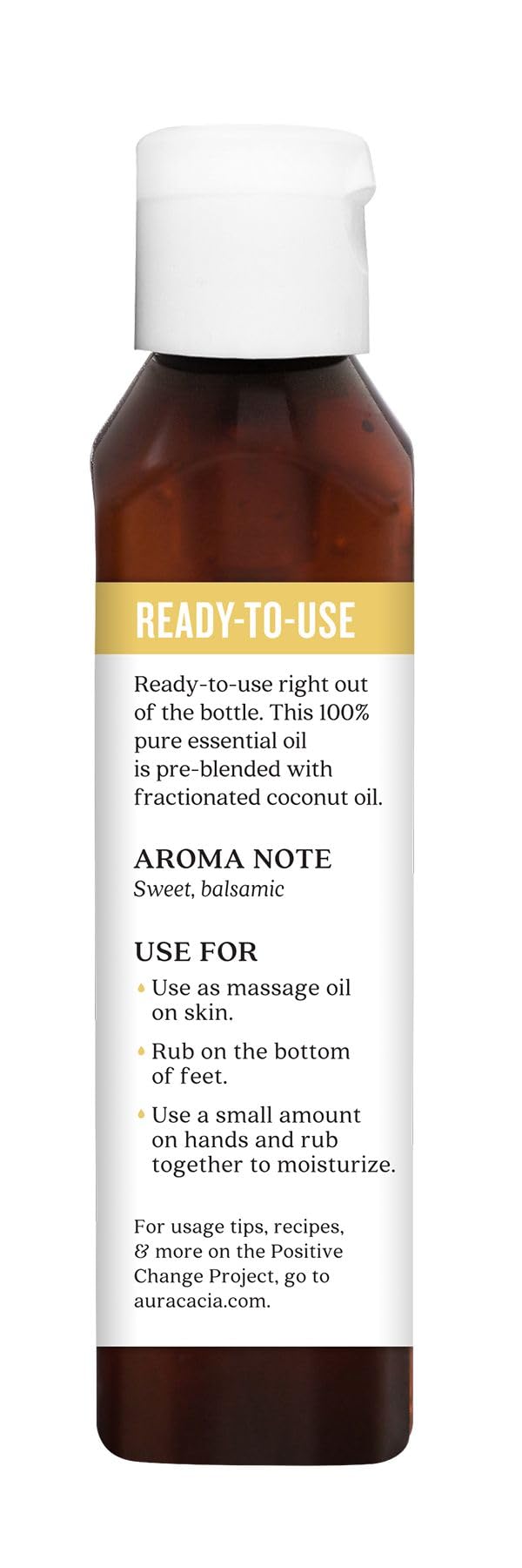 Aura Cacia: application sur peau douce apporte nourrissement et confort.