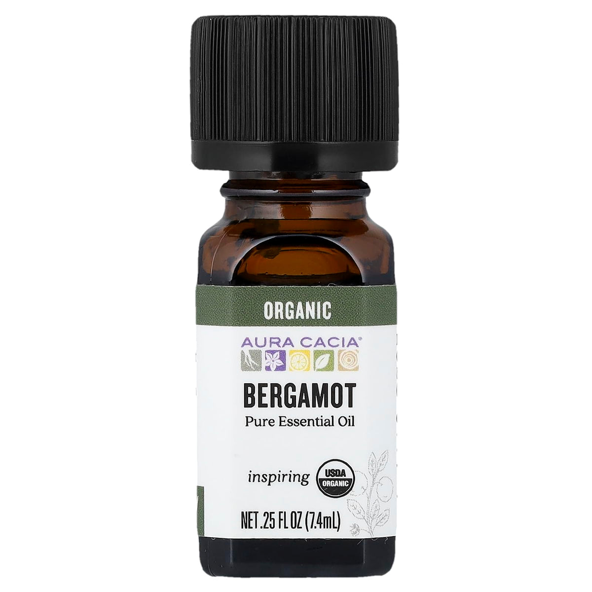 Aura Cacia Bergamote: huile essentielle en bouteille pour diffusion parfumée.