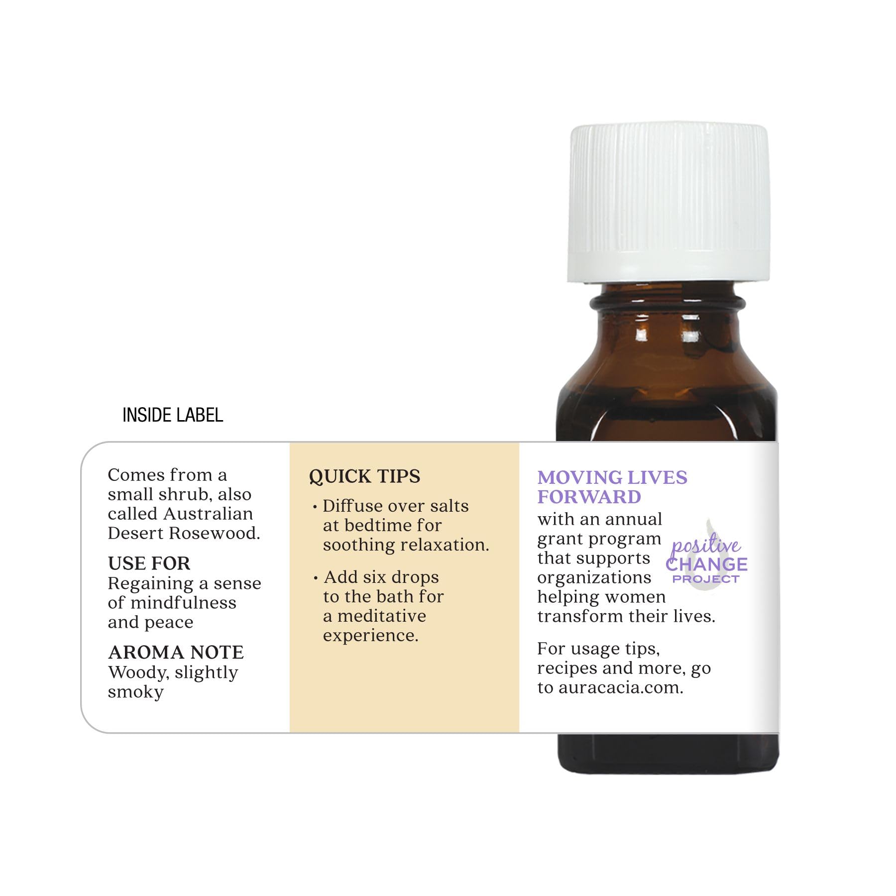 Aura Cacia Buddha Bois, emballage éthique et non testé sur les animaux.