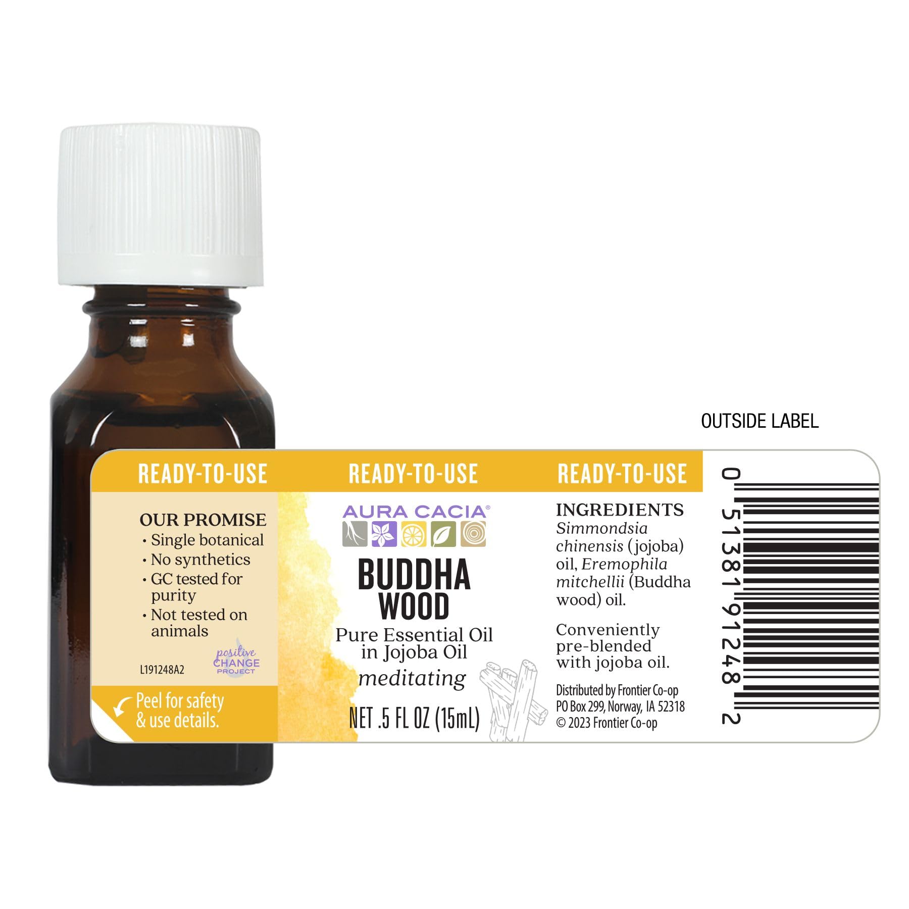 Aura Cacia Buddha Bois, utilisation sur la peau sans additifs artificiels.
