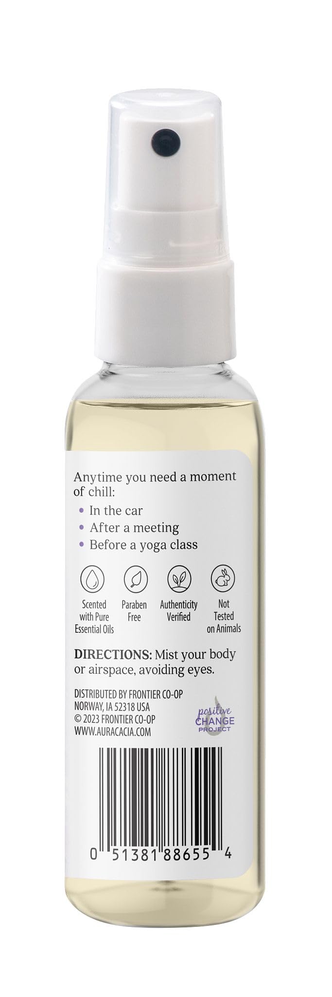 Aura Cacia Chill Pill spray mains, utilisation pratique en déplacement
