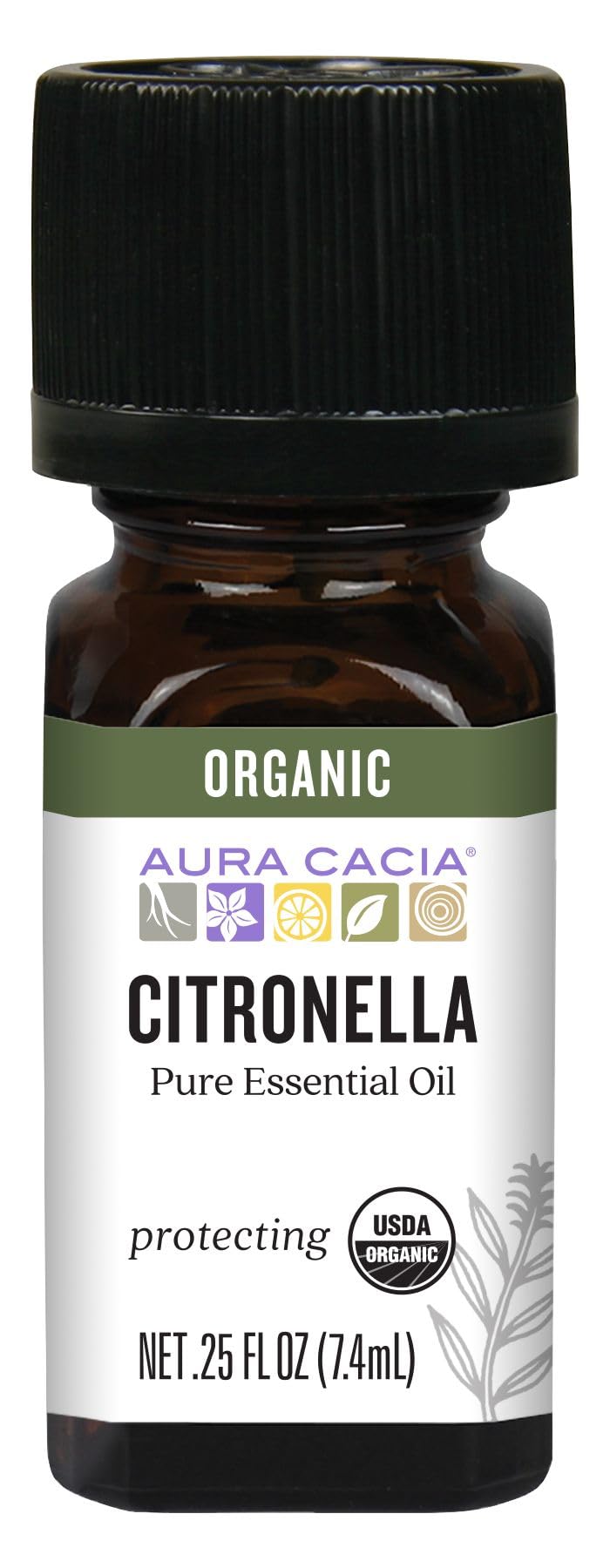 Aura Cacia Citronnelle: bouteille huile essentielle rafraîchissante pour diffuser en extérieur.