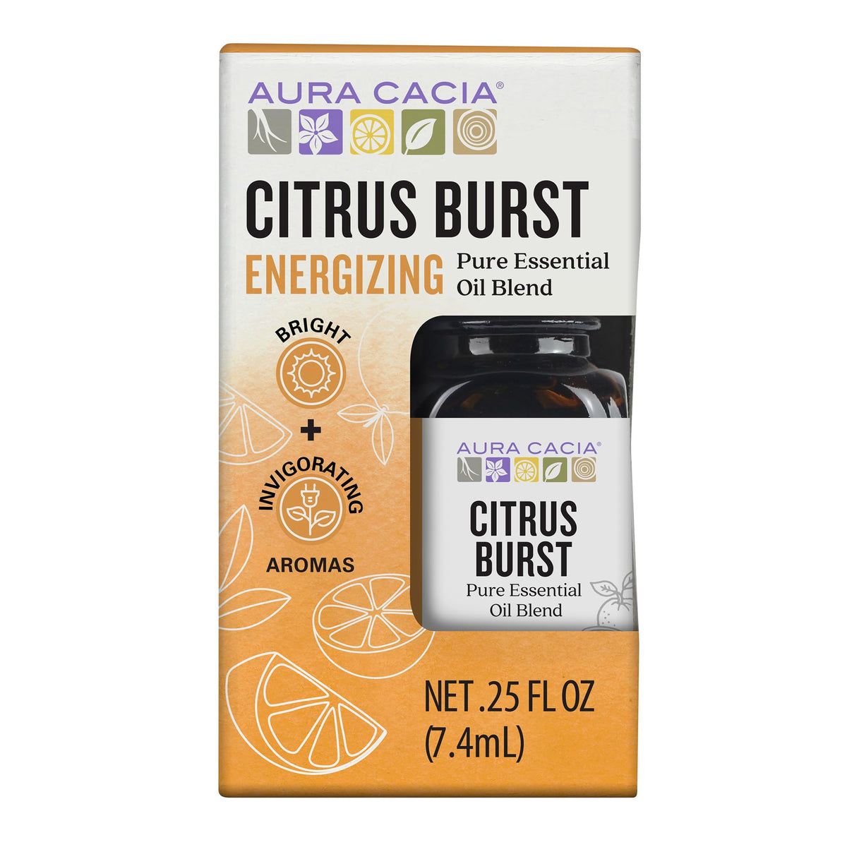 Aura Cacia Citrus Burst – bouteille d'huile essentielle, diffusion légère et naturelle.