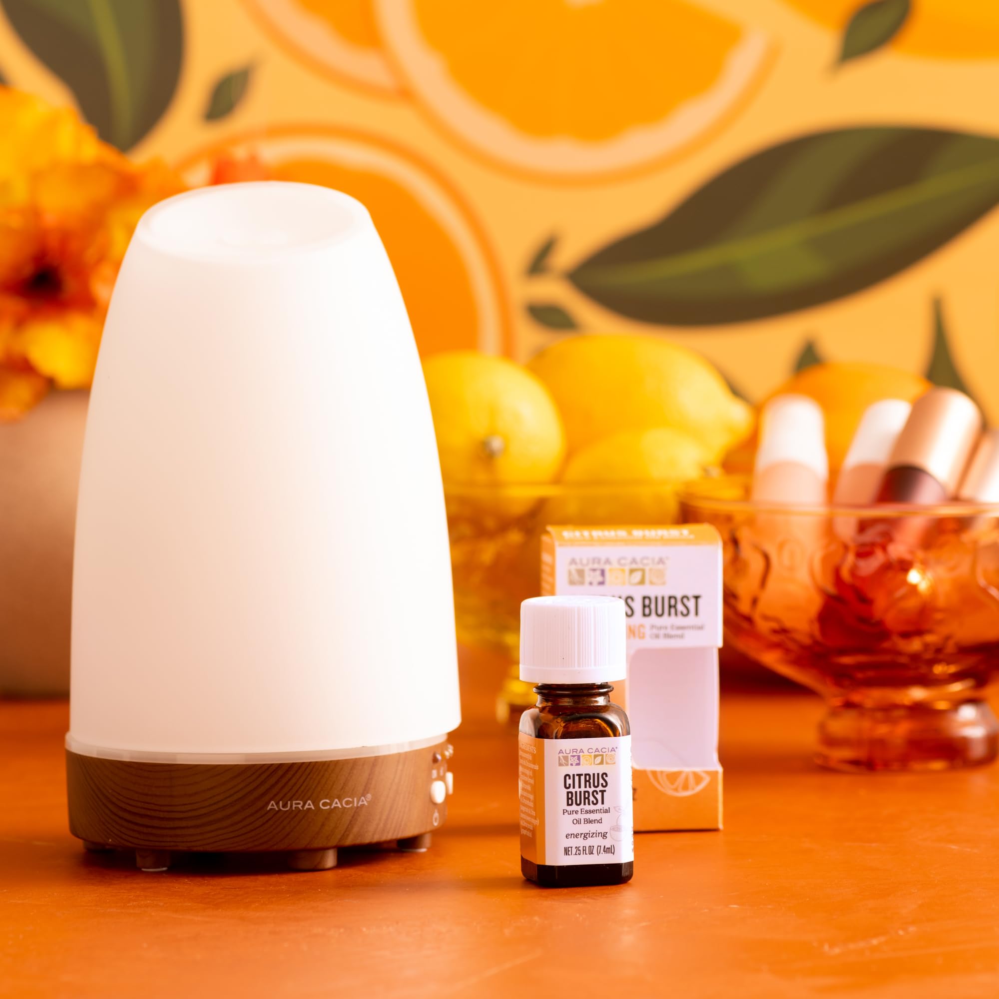 Aura Cacia Citrus Burst – spray doux pour parfumer surfaces.