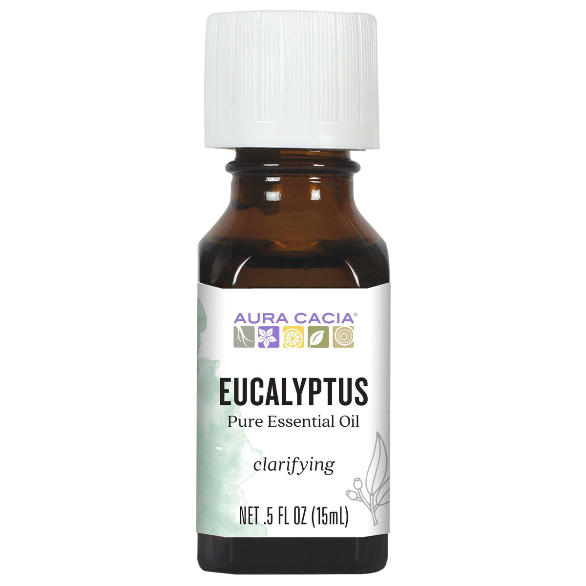 Aura Cacia huile essentielle eucalyptus en bouteille de 15 ml pour diffusion et bien-être.