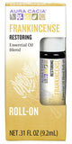 Aura Cacia Frankincense Roll-On, bouteille compacte, idéale pour emporter et appliquer en déplacement.