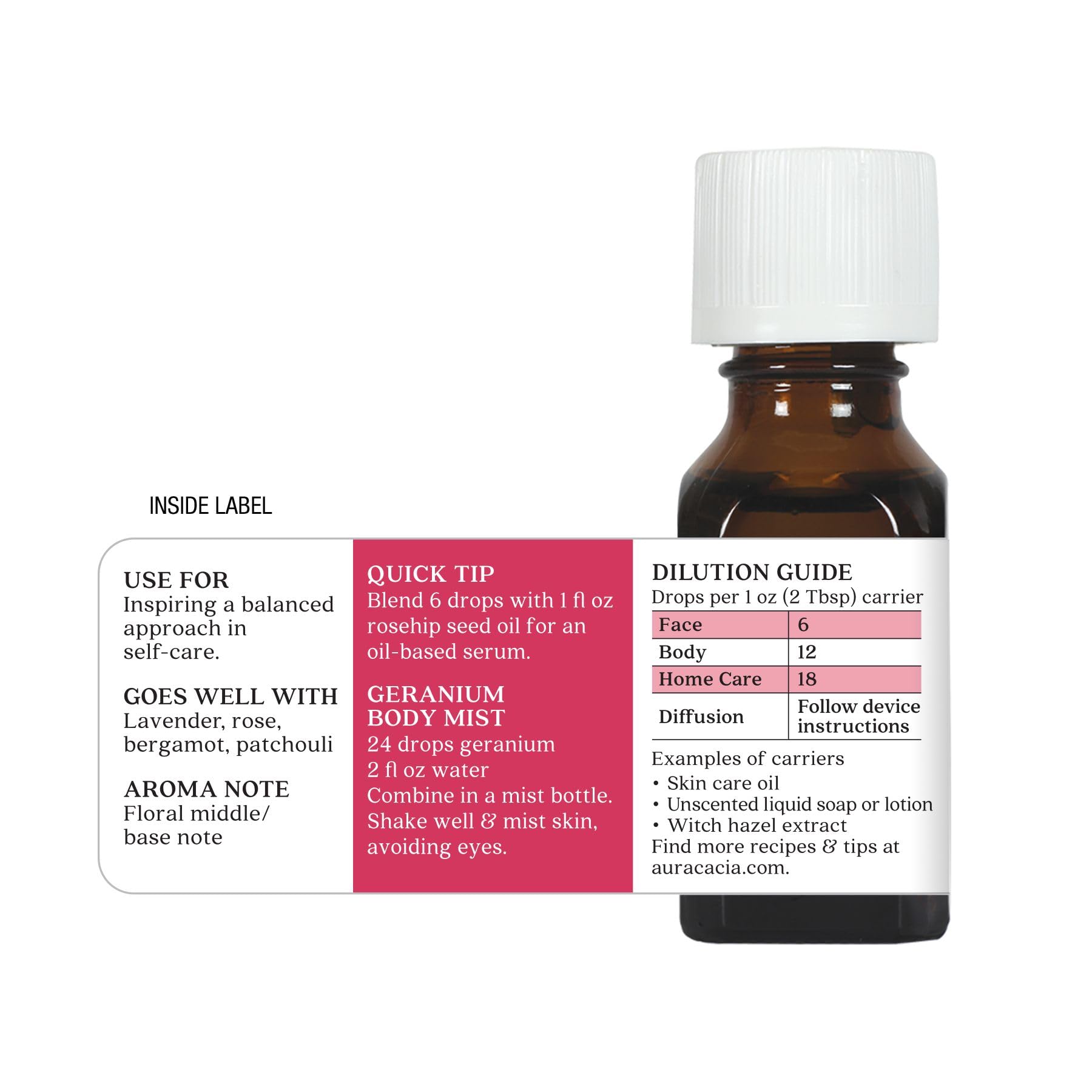 Aura Cacia Géranium: massage relaxant avec huile essentielle.