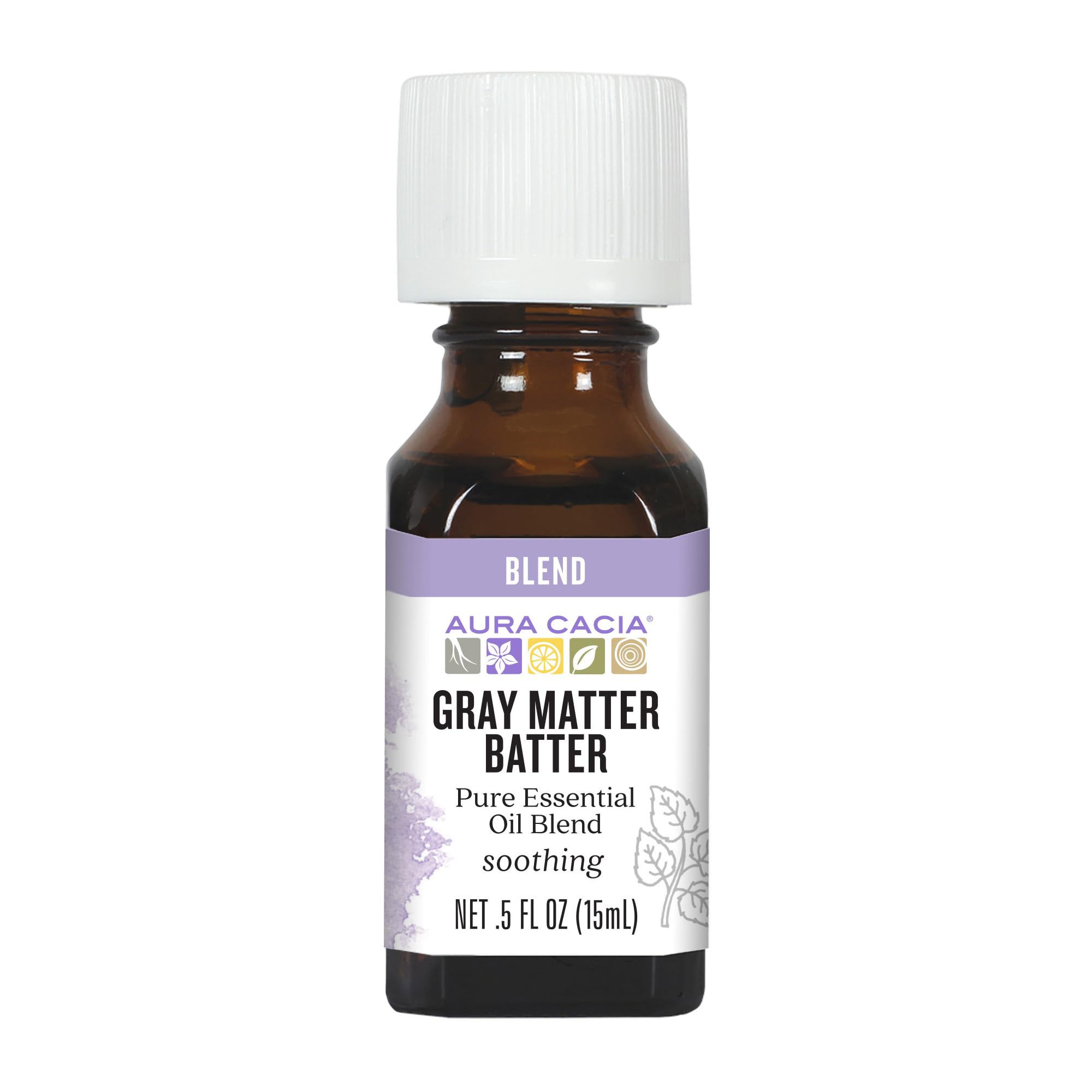 Aura Cacia Gray Matter Batter, bouteille d'huile essentielle: diffusion apaisante et concentration.