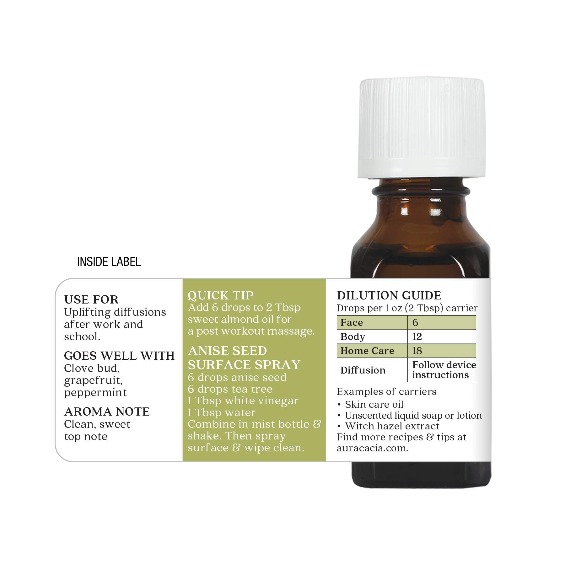 Aura Cacia anis huile essentielle, parfait pour desserts et boissons parfumées.