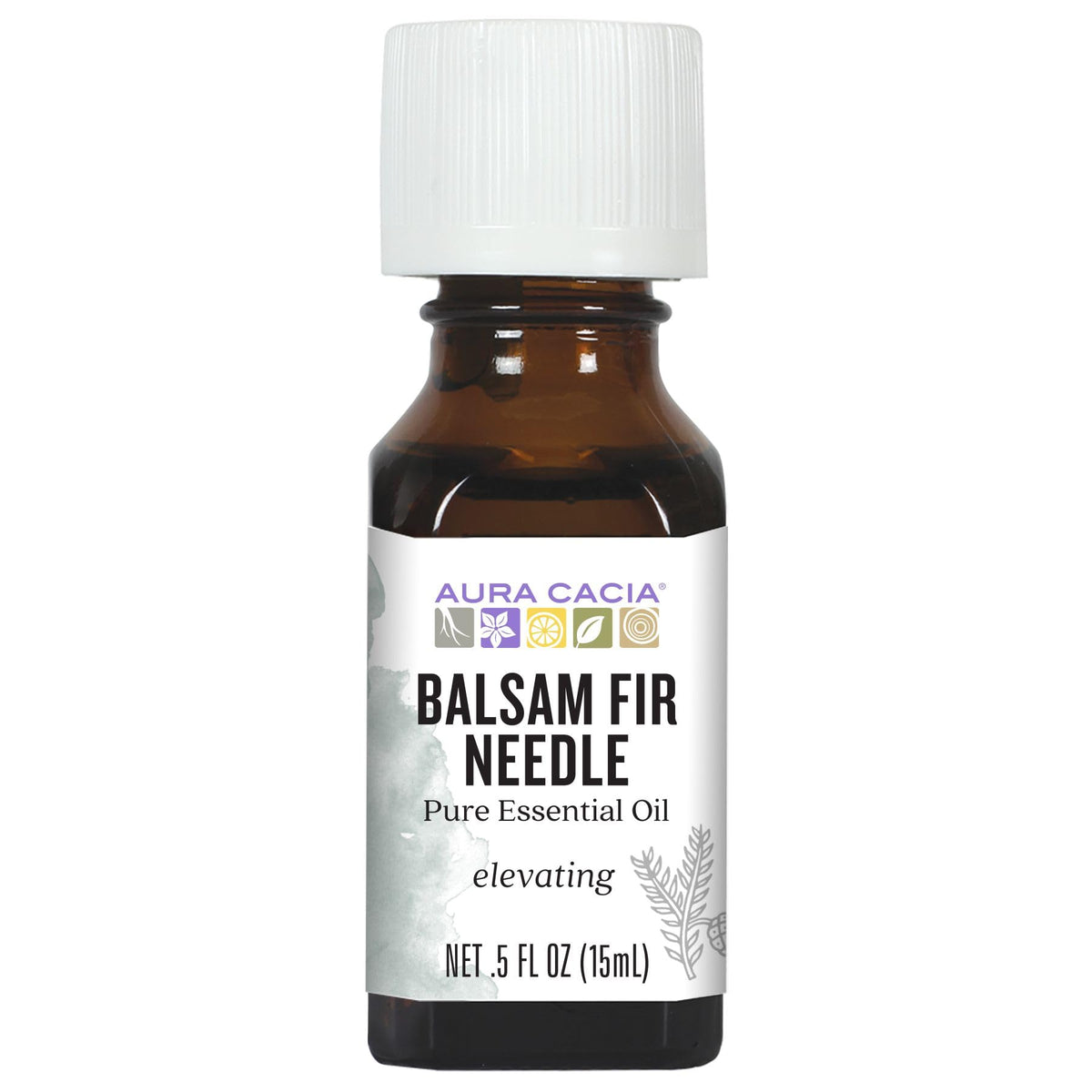 Aura Cacia huile essentielle balsam fir aiguille — bouteille prête à diffuser.
