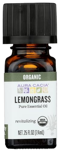Aura Cacia huile essentielle citronnelle – bouteille, arôme frais idéal pour diffusion.