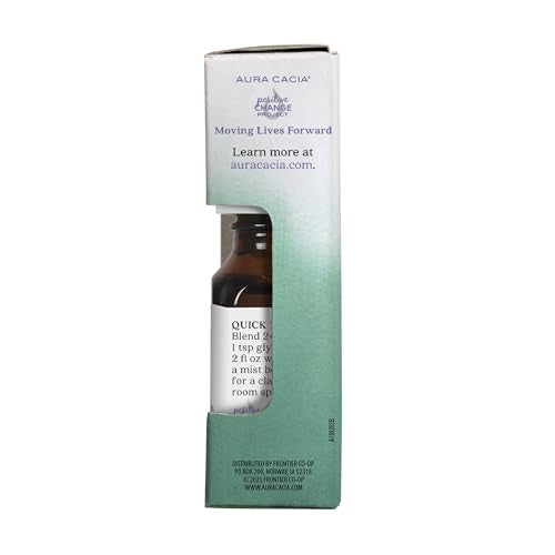Aura Cacia huile essentielle eucalyptus – emballage élégant pour recettes de nettoyage maison.