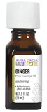 Aura Cacia huile essentielle gingembre dans bouteille, parfum épicé et réconfortant.