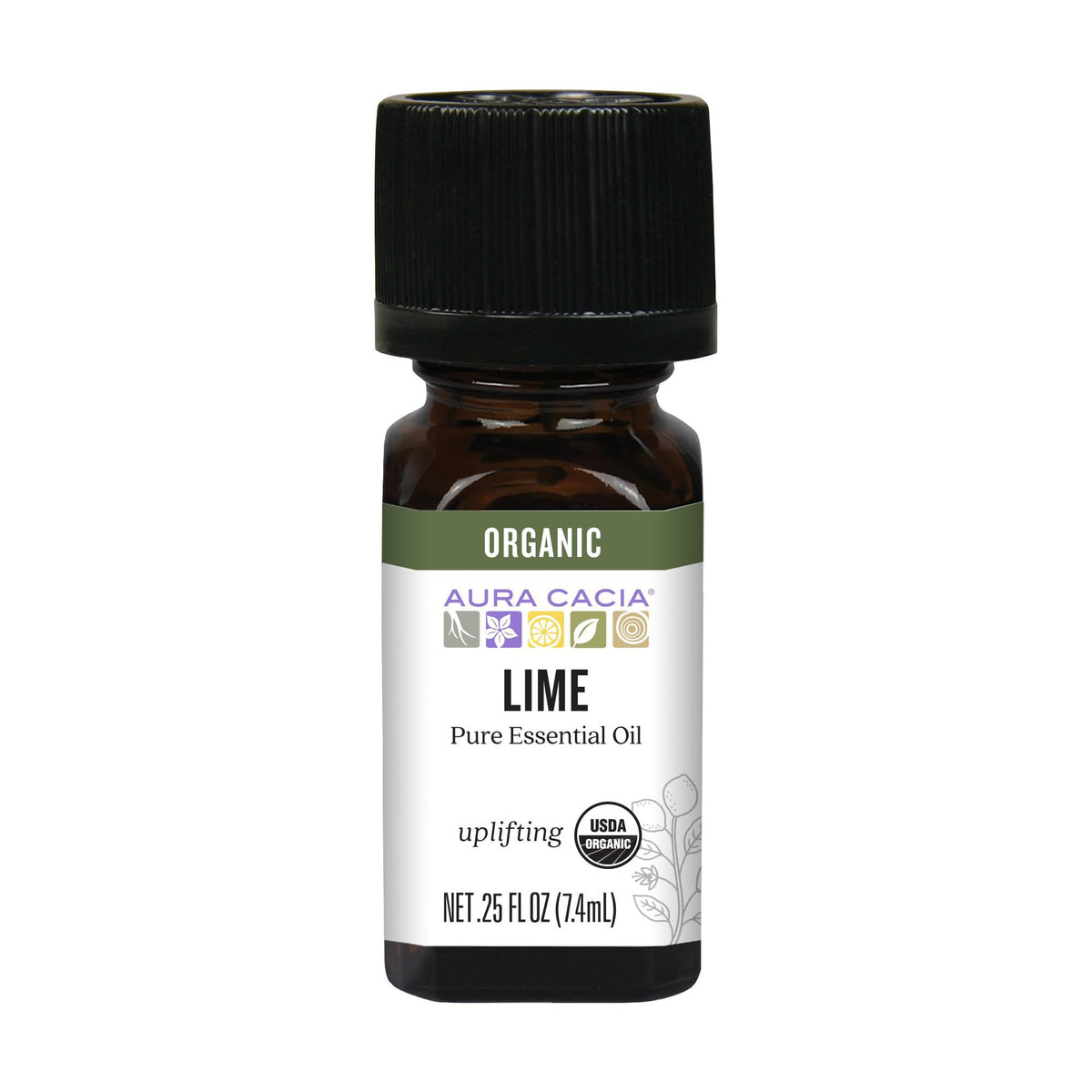 Aura Cacia huile essentielle lime biologique, flacon: arôme frais propice à la diffusion.