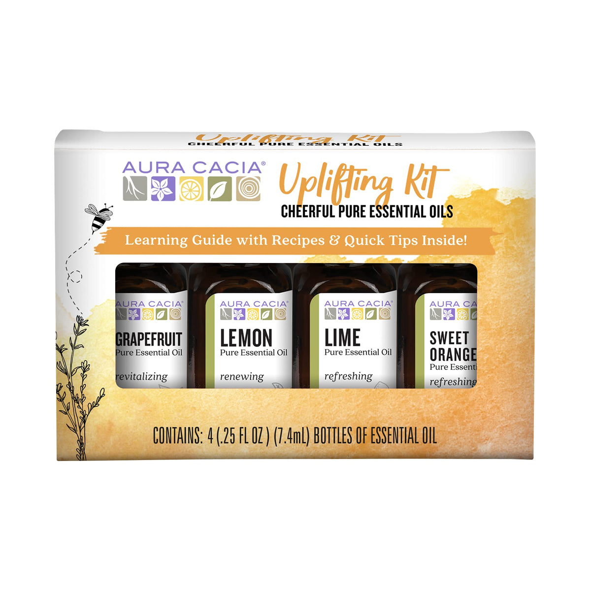 Aura Cacia kit-huiles-agrumes : ensemble de 4 huiles pour une ambiance vivifiante.