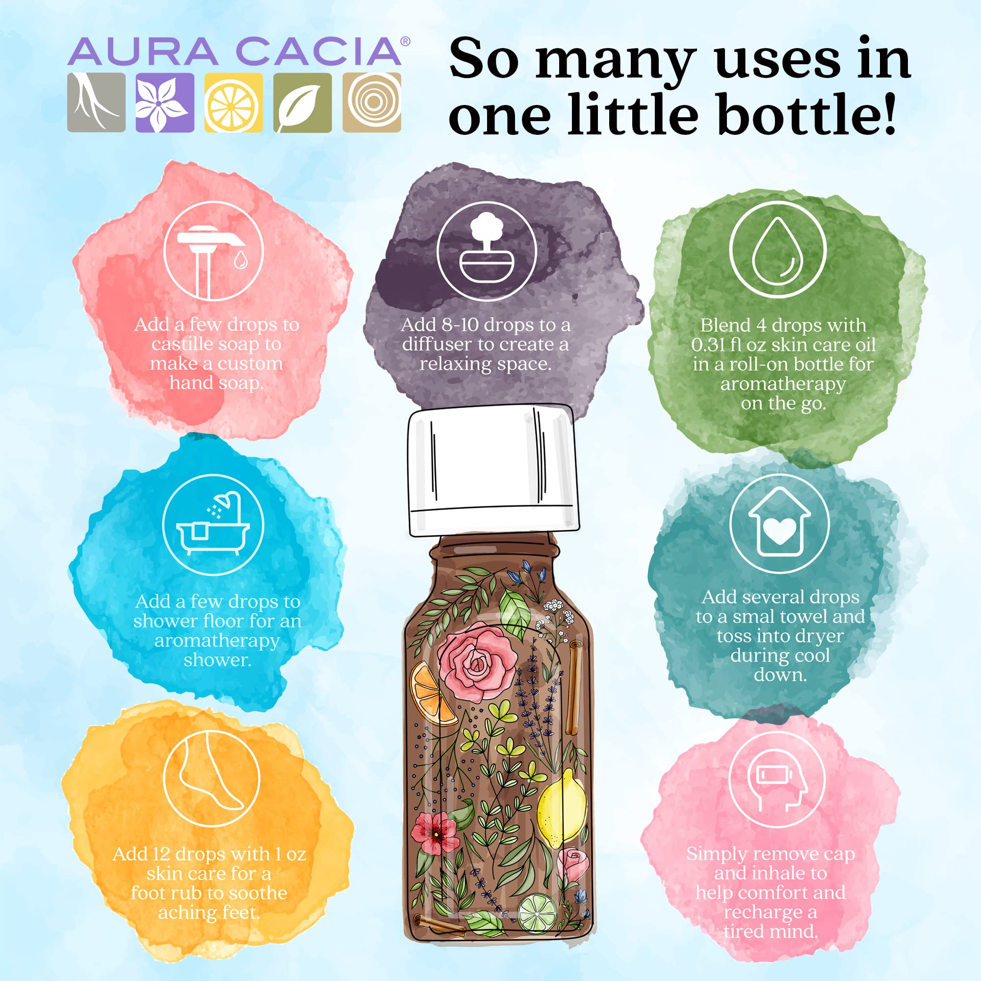 Aura Cacia lavande huile essentielle, senteur douce, diffusion et bain relaxants.