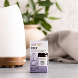 Aura Cacia Linen, arômes eucalyptus et vétiver apportant fraîcheur subtile.