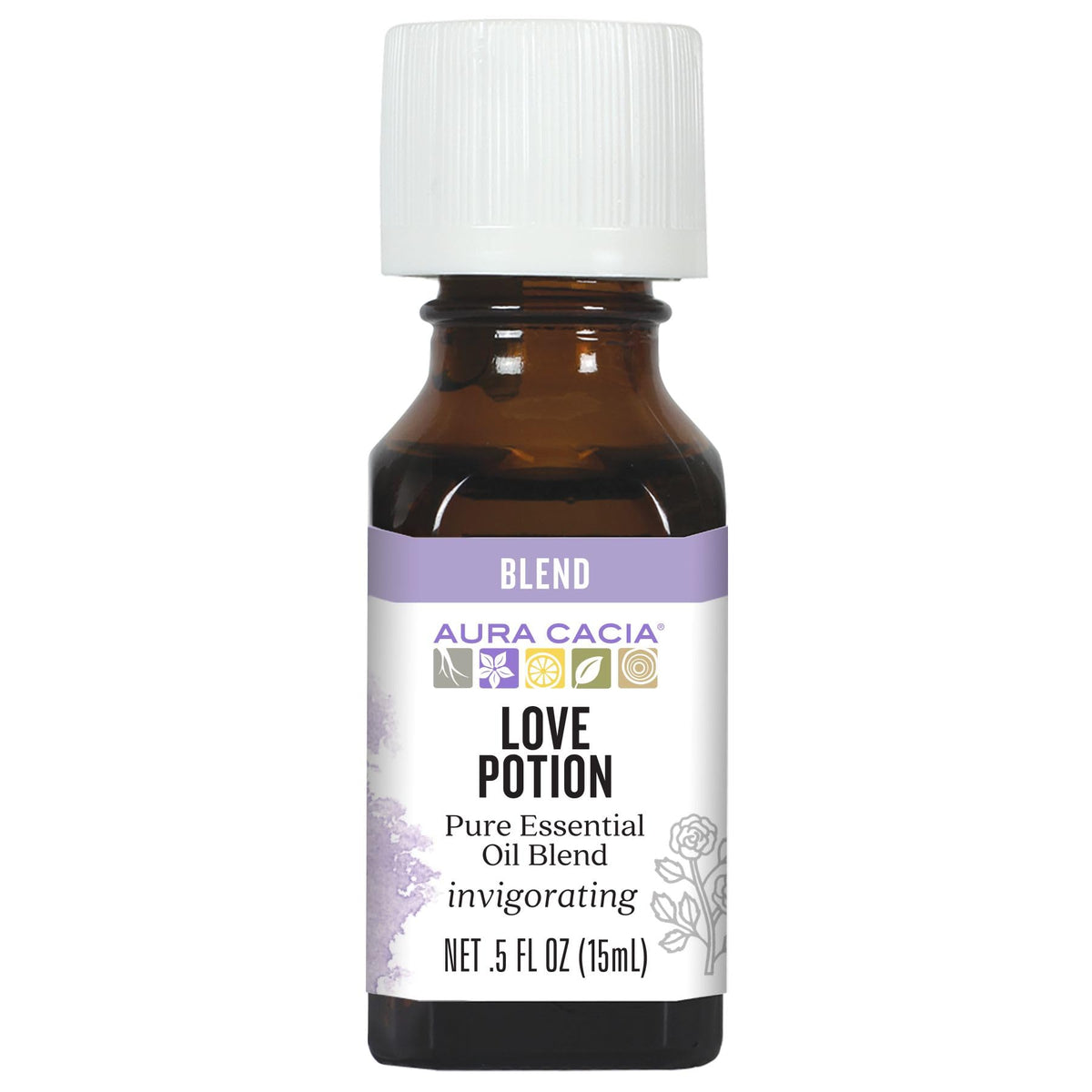 Aura Cacia Love Potion: bouteille d'huile essentielle pour une ambiance romantique authentique.
