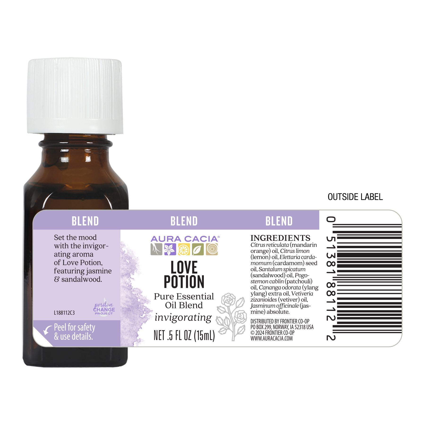 Emballage recyclable Aura Cacia Love Potion reflétant l'engagement écologique.