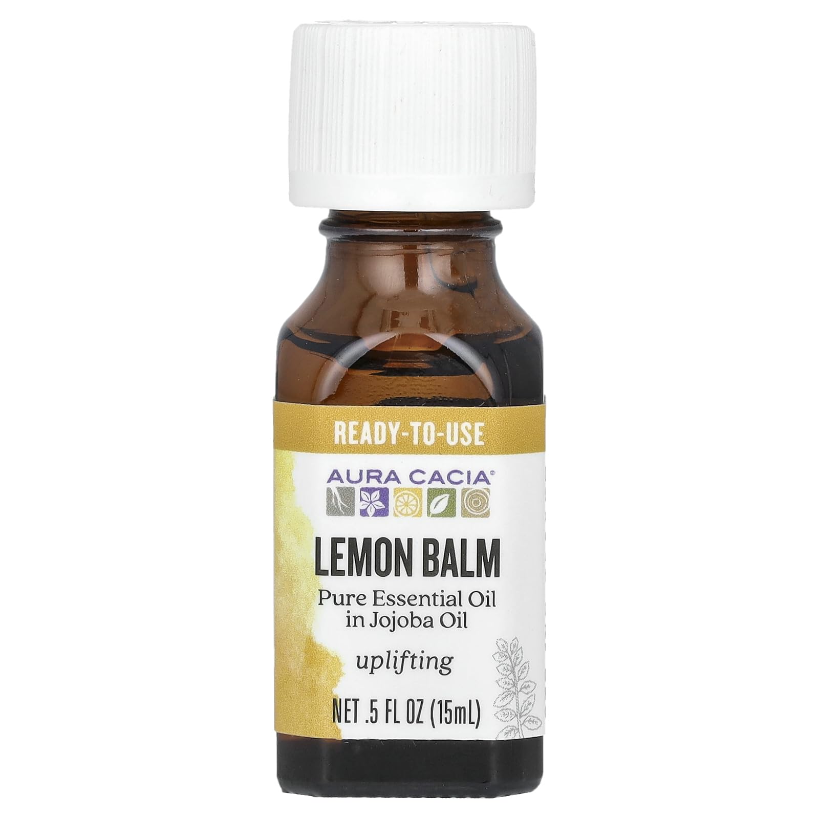 Aura Cacia mélisse officinale dans huile de jojoba — bouteille prête à l’emploi pour détente sensorielle.