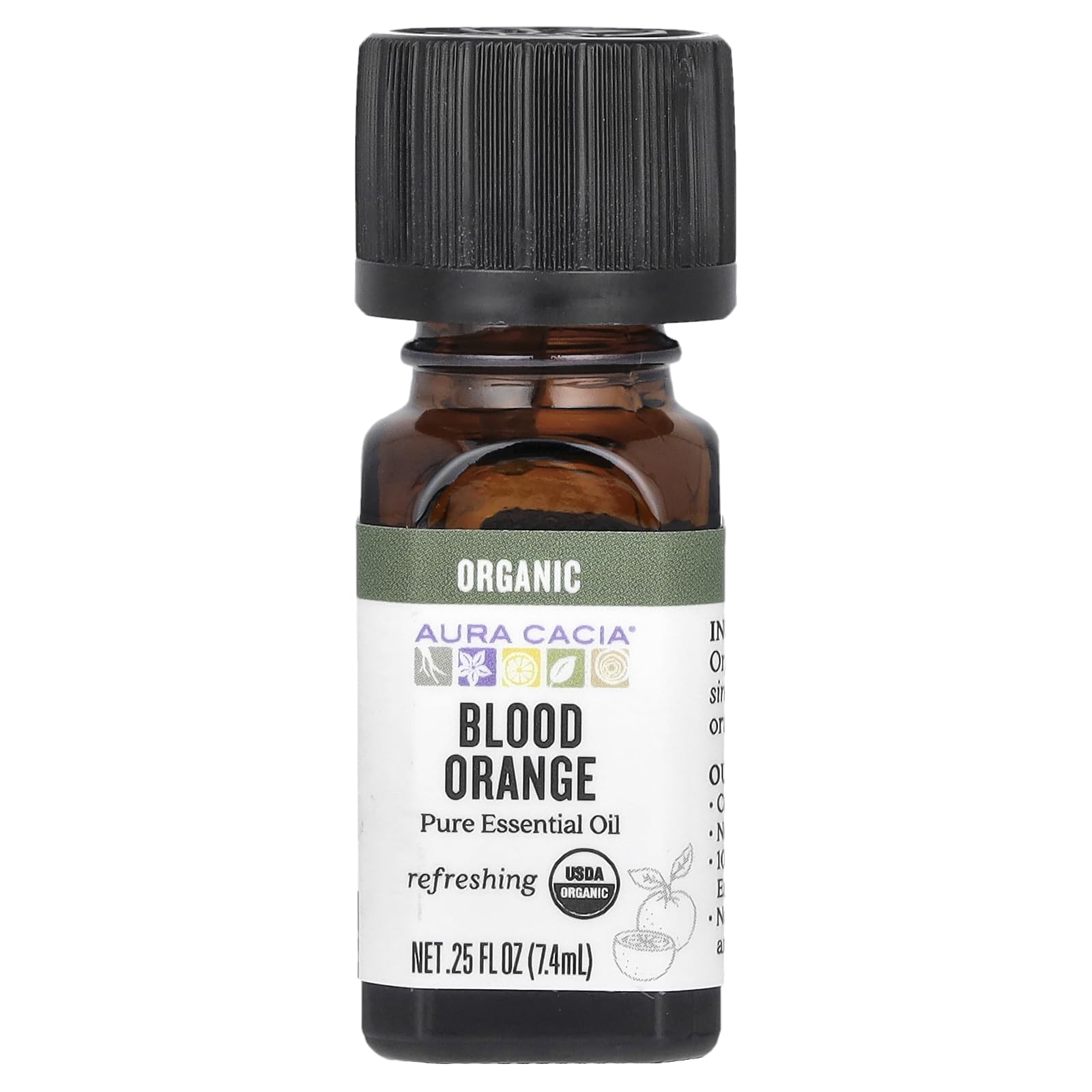 Aura Cacia orange sanguine biologique – flacon, arôme fruité pour diffusion.