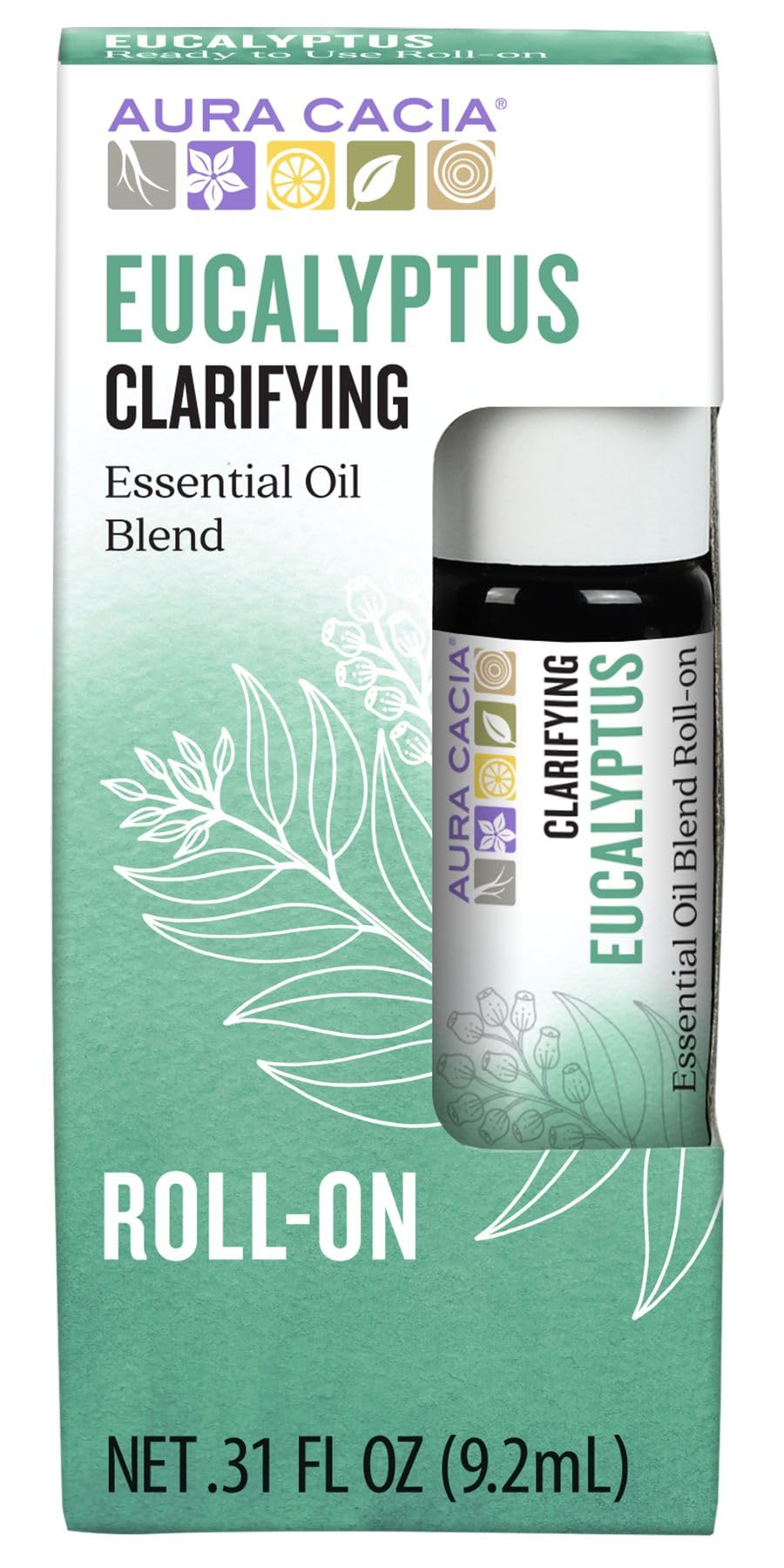 Aura Cacia Roll-On Eucalyptus : bouteille compacte idéale pour l'emporter et faciliter l'aromathérapie nomade.