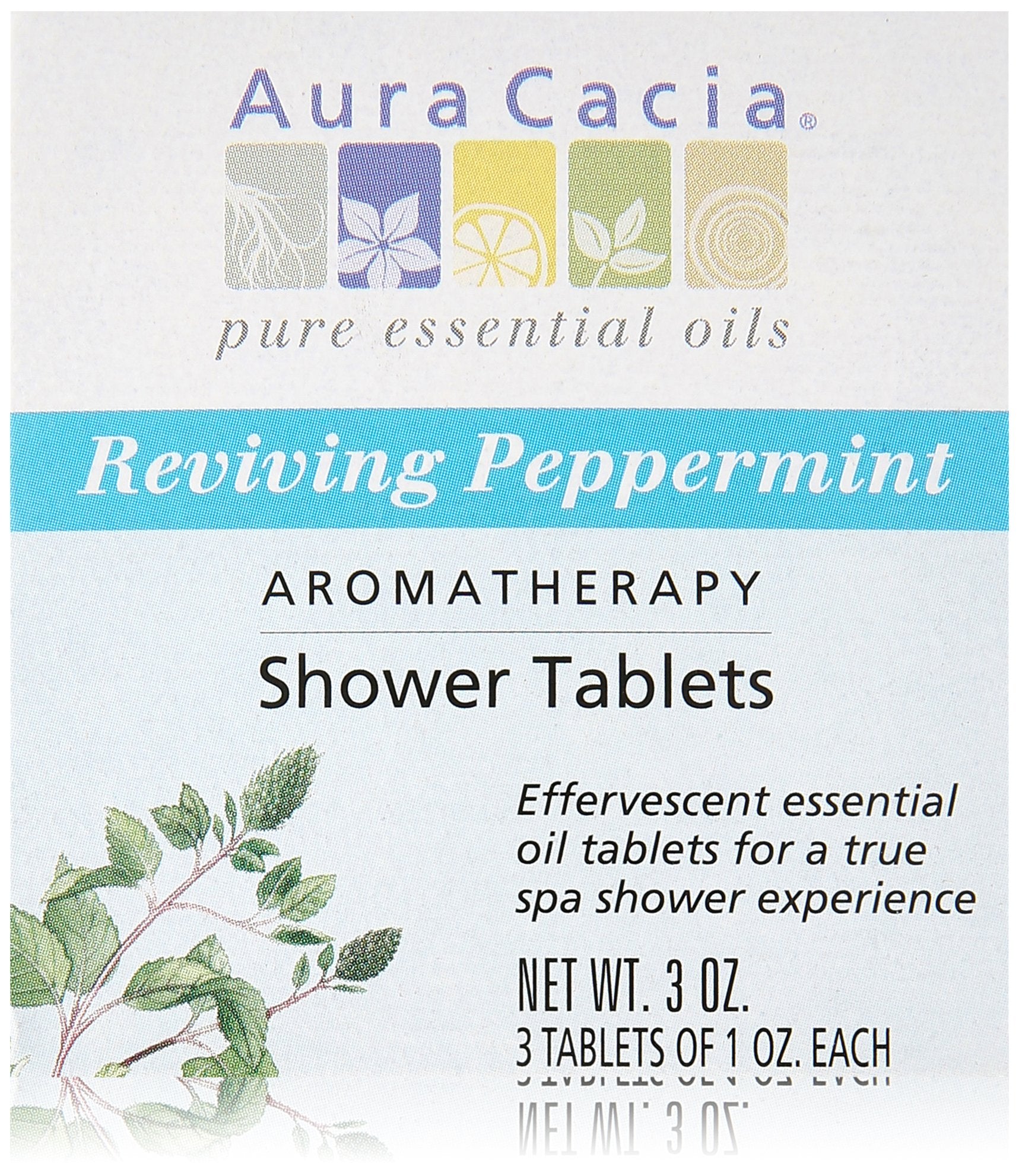Aura Cacia tablettes douche menthe poivrée boîte 3 pièces pour réveil aromathérapique du matin