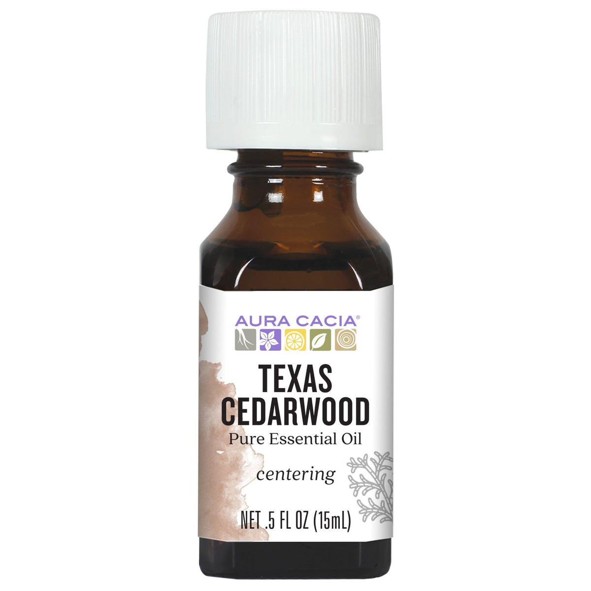 Aura Cacia Texas Cedarwood : bouteille d'huile essentielle au parfum boisé et apaisant.
