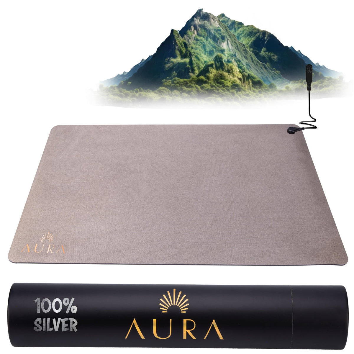 Aura tapis d’ancrage argenté déployé sous les pieds au bureau, confort potentiel.