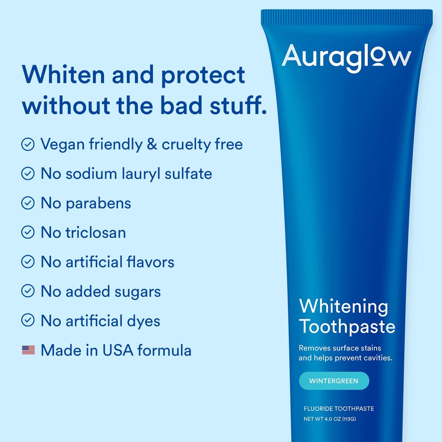 Auraglow vegan-sans-sls – brossage doux et formule naturelle