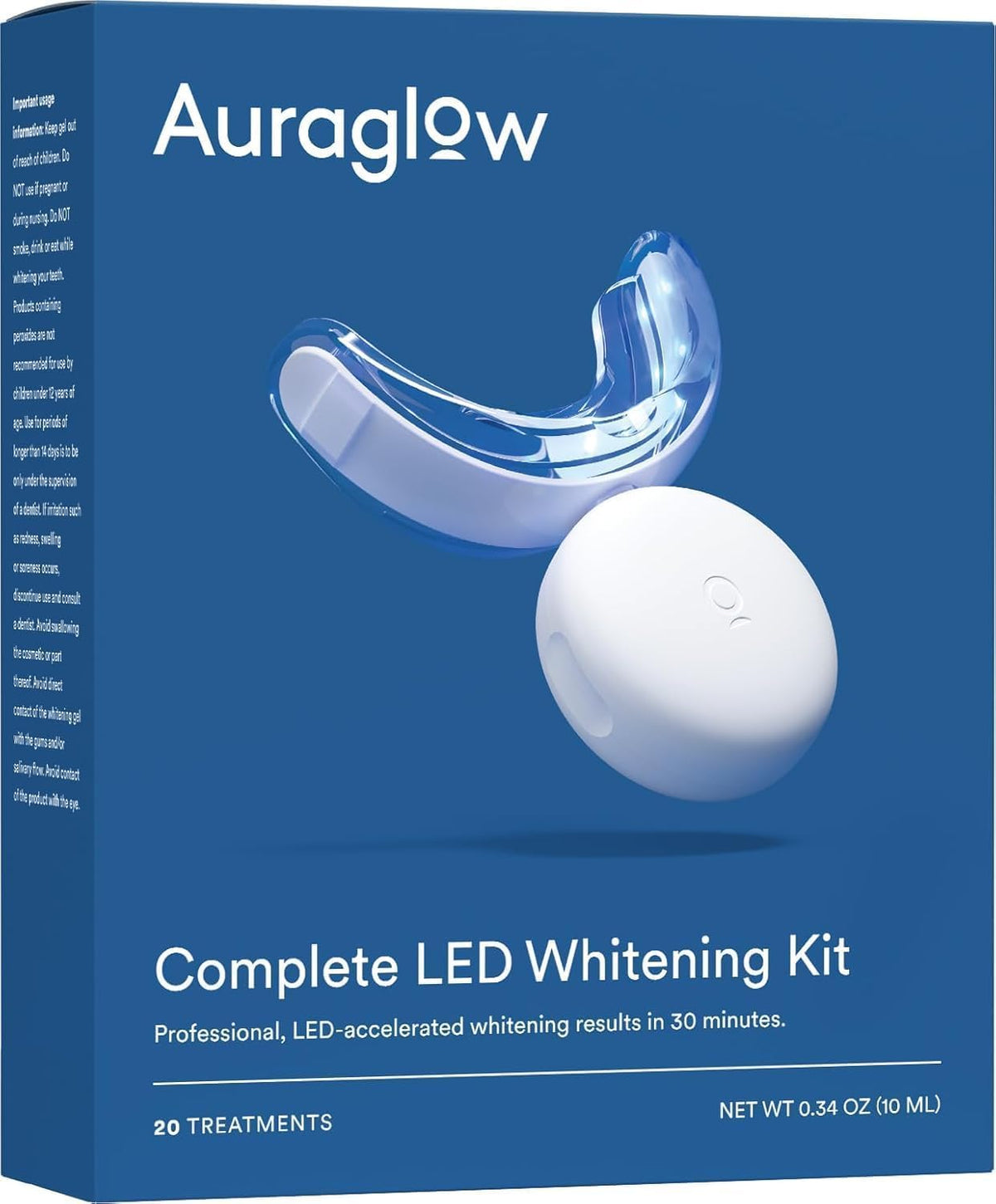 Kit Auraglow de blanchiment dentaire LED, efficacité rapide à domicile.