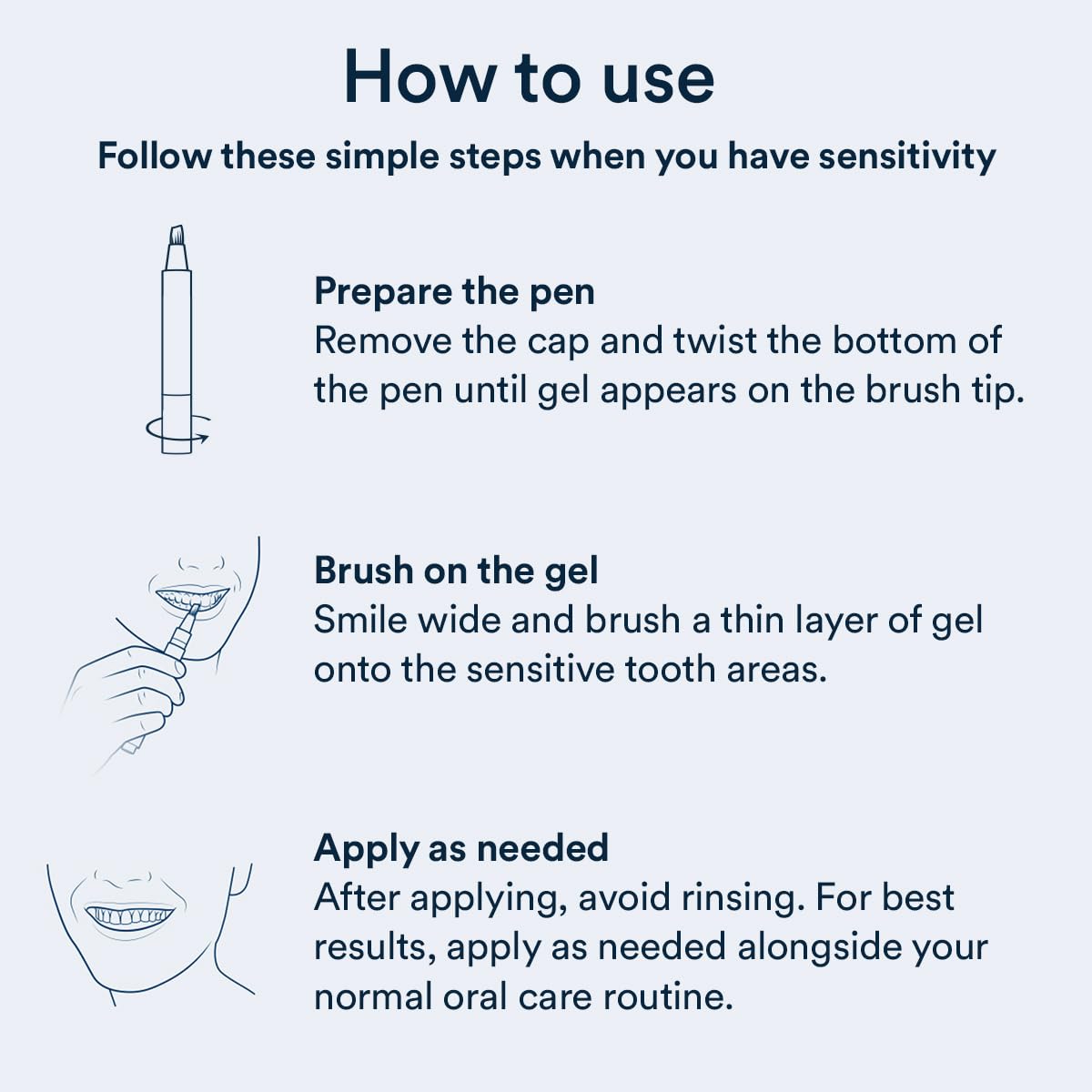 Auraglow – stylo relief sensible appliqué directement sur les dents concernées pour une sensation apaisante.