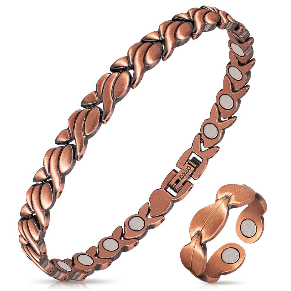Auramag bracelet cuivre pur avec aimants, confort et style quotidiens.