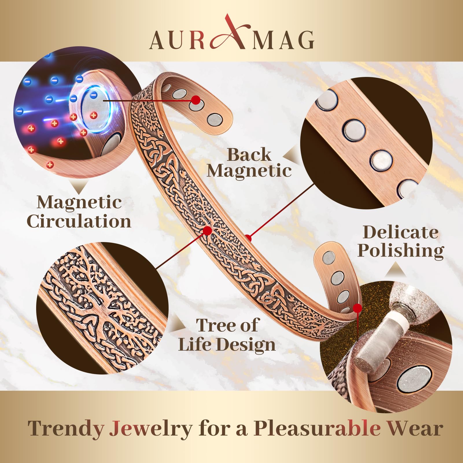 Ensemble de deux bracelets magnétiques en cuivre Auramag pour le quotidien