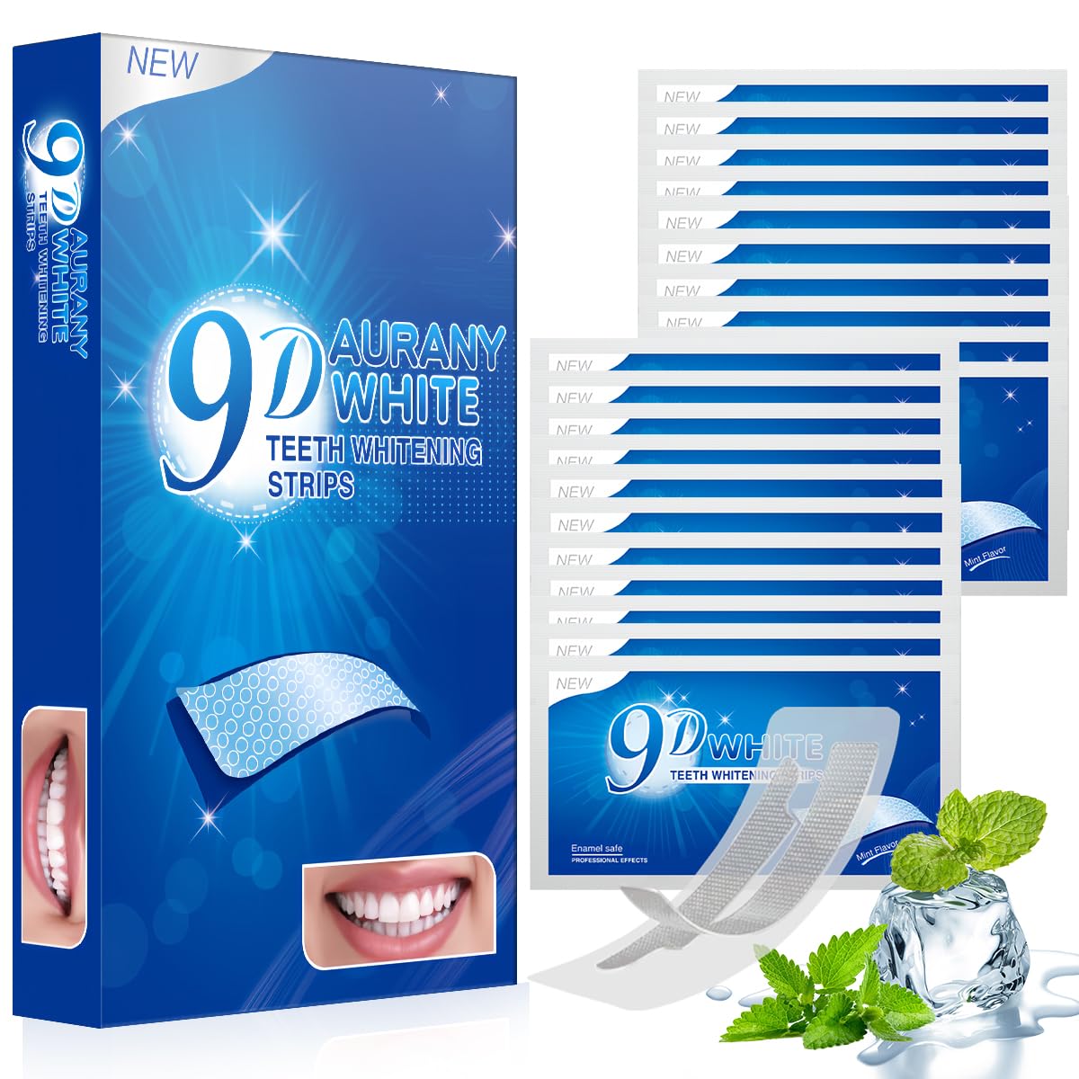 Aurany 9D strips – design 3D couvre chaque dent pour un blanchiment en profondeur.