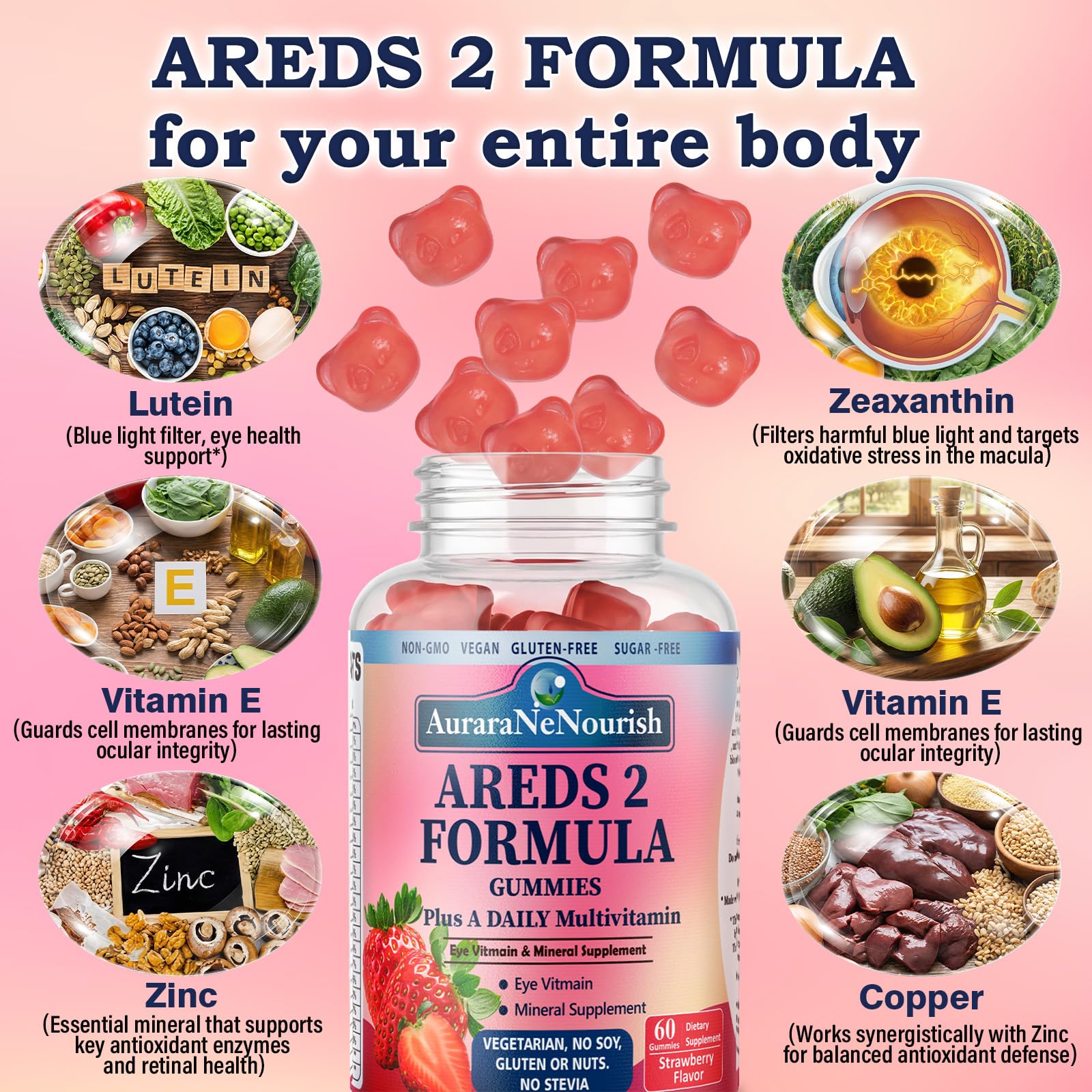 Composition 22-en-1 AuraraNeNourish AREDS2 – soutien nutritionnel.