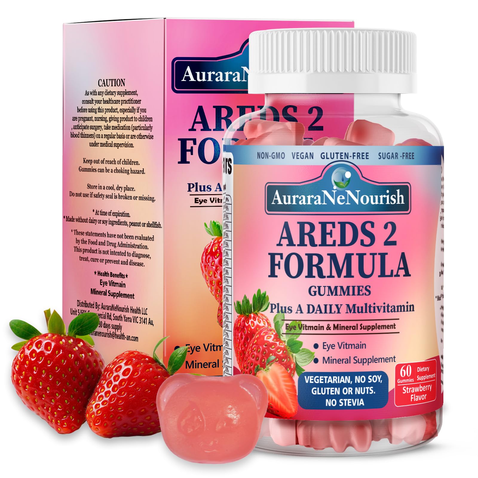 Gommes AuraraNeNourish AREDS2 – boîte, soutien visuel quotidien.