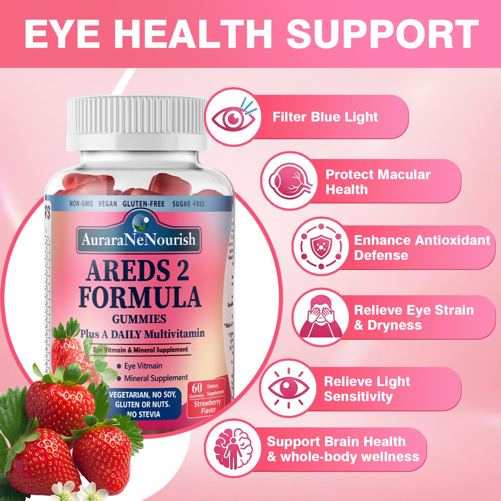 Gomme moelleuse AuraraNeNourish AREDS2 – ingestion facile.