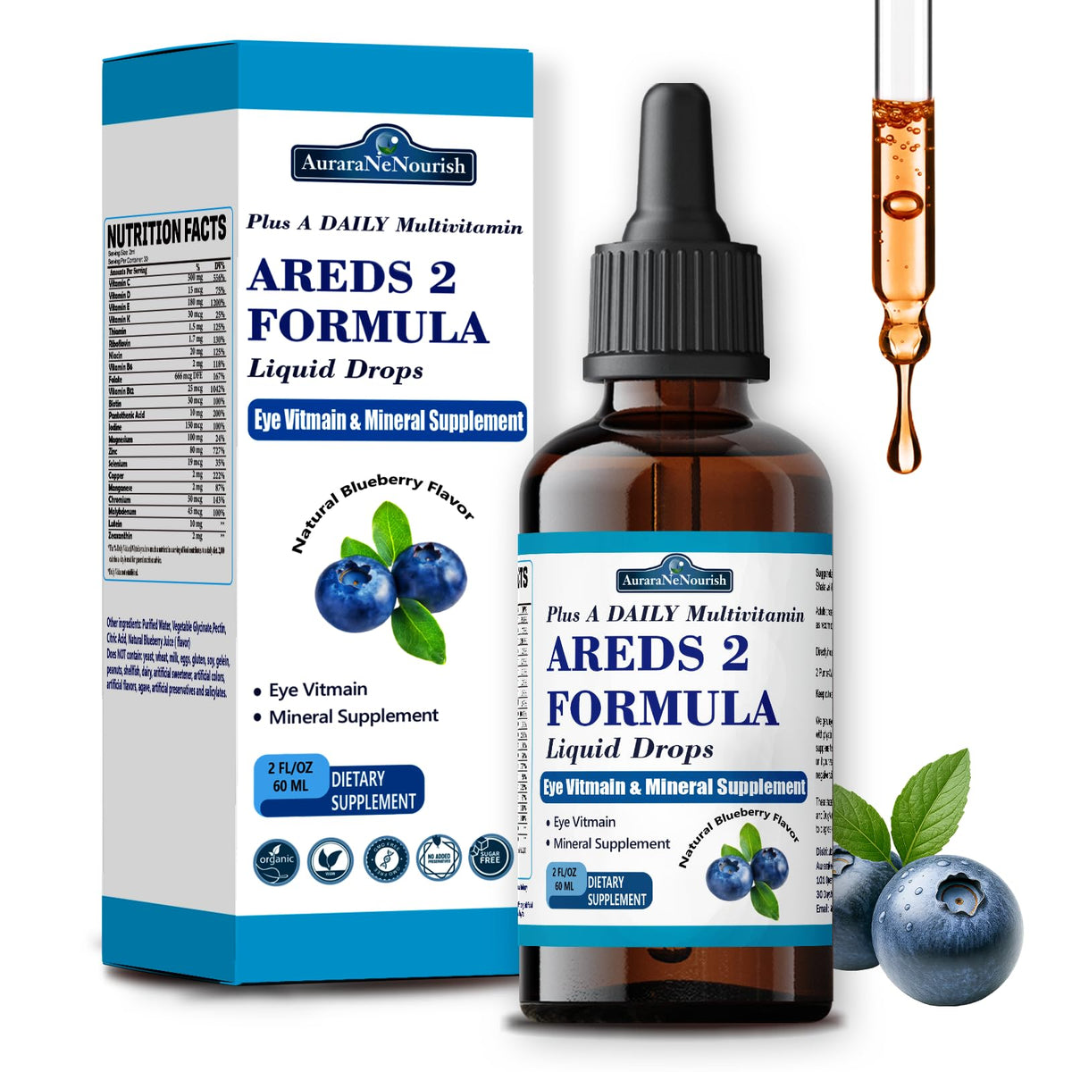 Gouttes AuraraNeNourish - bouteille AREDS2, soutien visuel quotidien.
