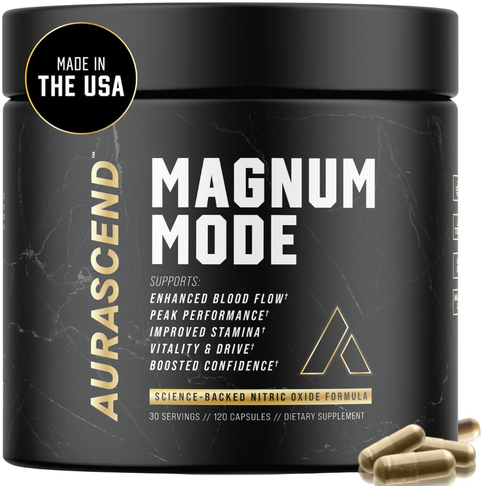 Aurascend Magnum Mode — bouteille montrant la formule stimulant énergie et vitalité masculine.