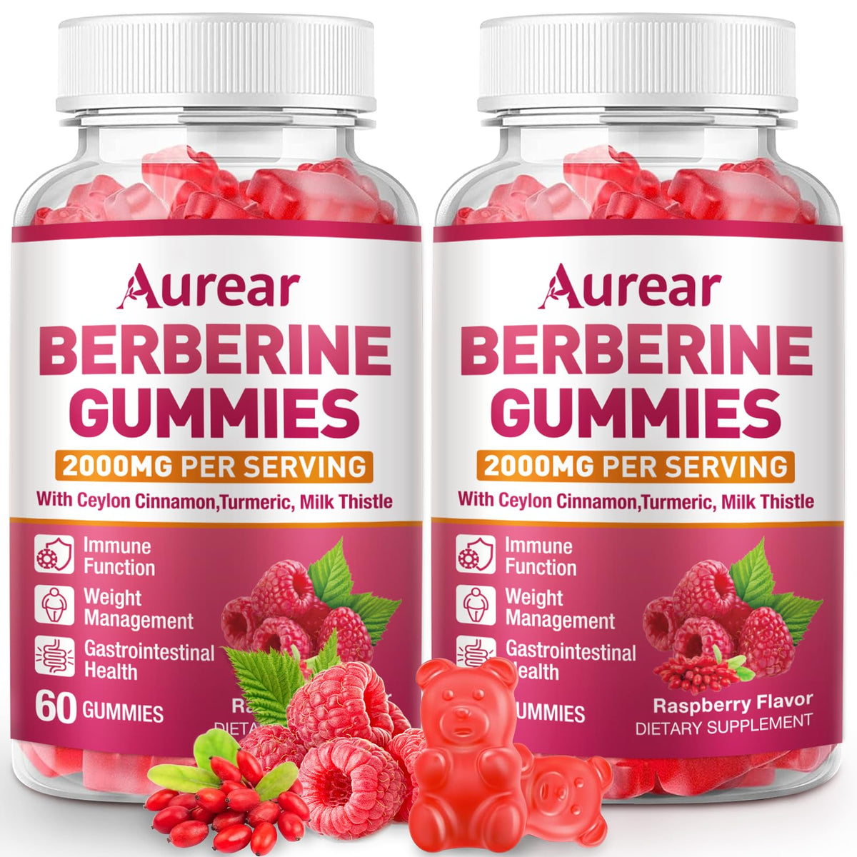 Gomme Aurear Berberine en bouteille, idéale pour immunité et digestion.