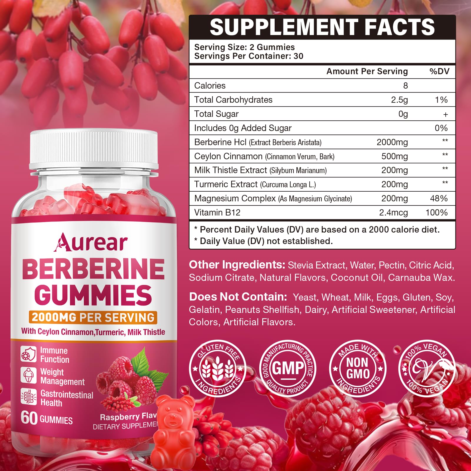 Goût fraise des gommes Aurear Berberine, plaisir quotidien.