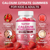 Gomme individuelle Aurear Calcium Citrate fraise, premier plan et texture lisse