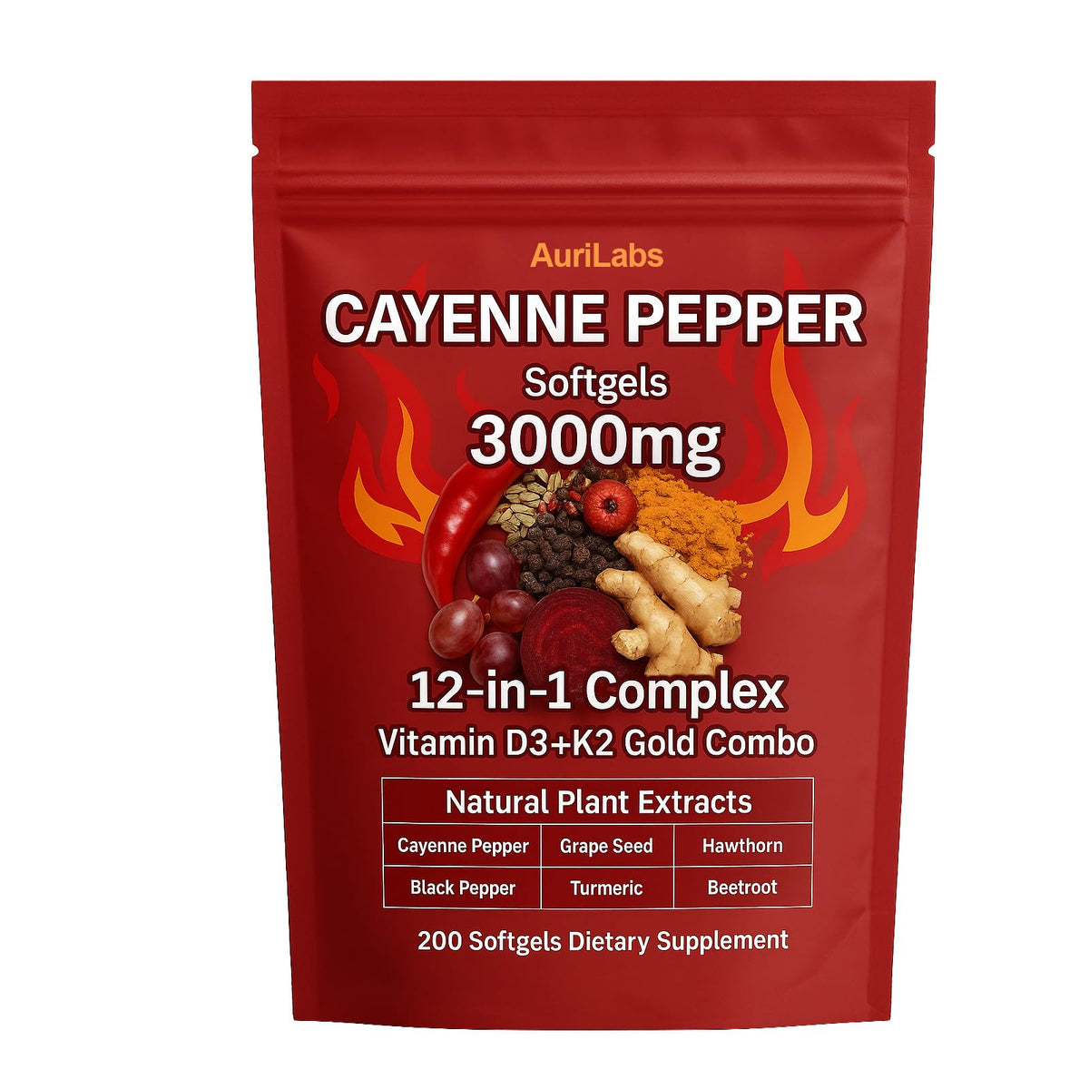 AuriLabs gélules poivre de Cayenne, bouteille prête à intégrer votre rituel bien-être.