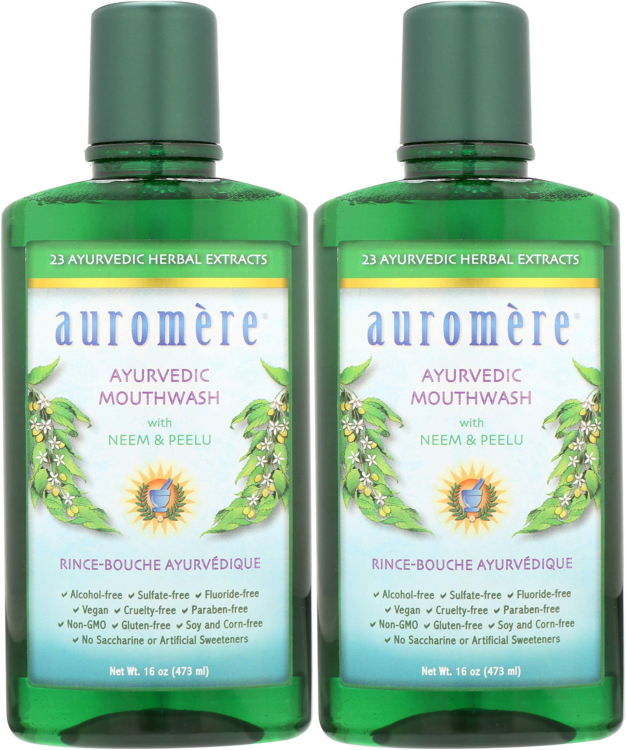 Auromere bain de bouche Ayurvédique, bouteille 16 onces, rafraîchit l'haleine naturellement.
