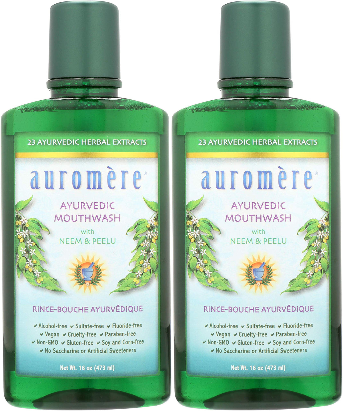 Auromere bain de bouche Ayurvédique, bouteille 16 onces, rafraîchit l'haleine naturellement.