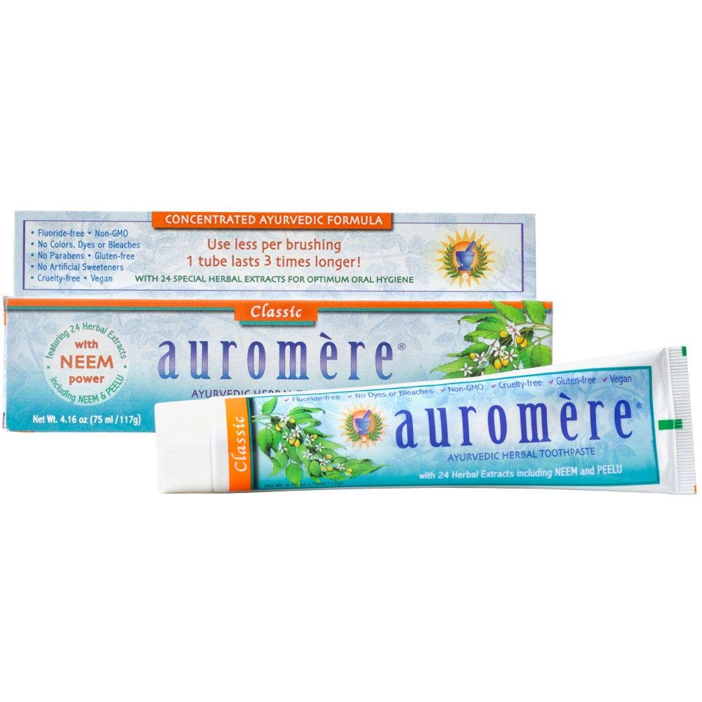 Auromere dentifrice ayurvédique réglisse classique - tube et fraîcheur durable.